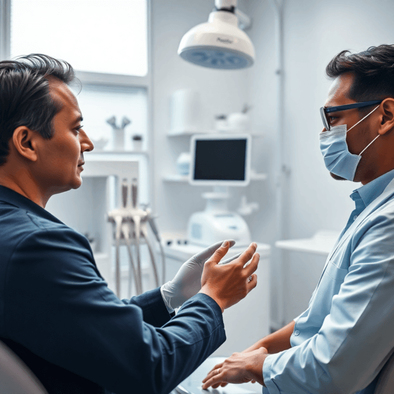 Dermatolog consultând un pacient într-un cabinet medical modern, cu echipamente dermatologice vizibile, într-un mediu luminos și primitor.