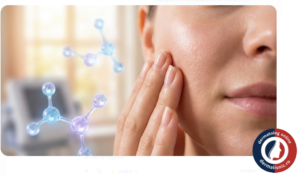 Compoziție abstractă reprezentând hidratarea și repararea pielii în timpul tratamentului pentru acnee.