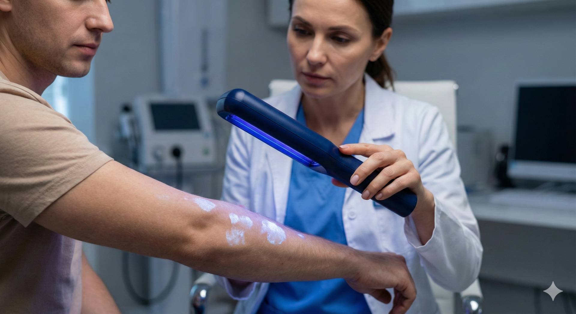 Lampă Wood diagnostic, Examinare UV piele, Vitiligo diagnostic, Dermatologie clinică