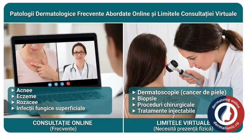 afecțiuni cutanate comune, diagnostic online, acnee, rozacee, medic dermatolog online