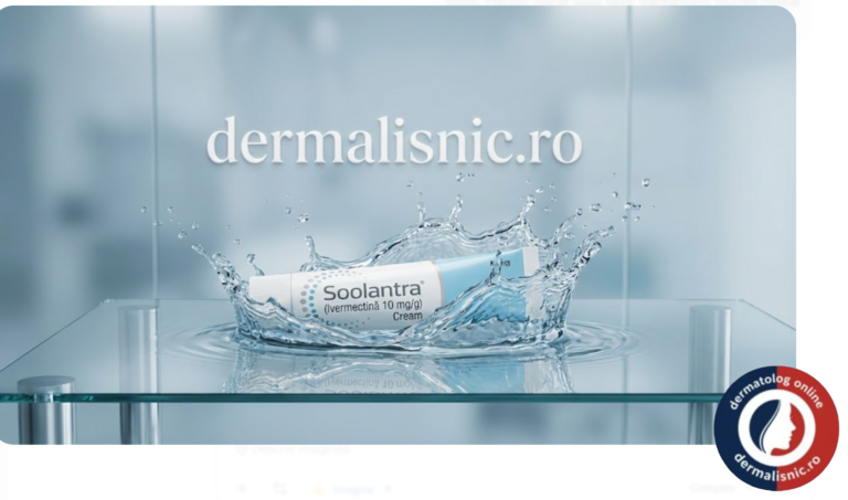 Medic dermatolog prezentând crema Soolantra pentru rozacee în clinica Dermalisnic