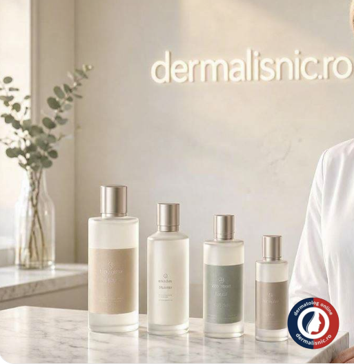 Medic dermatolog prezentând top 5 creme hidratante pentru rozacee într-o clinică modernă Dermalisnic